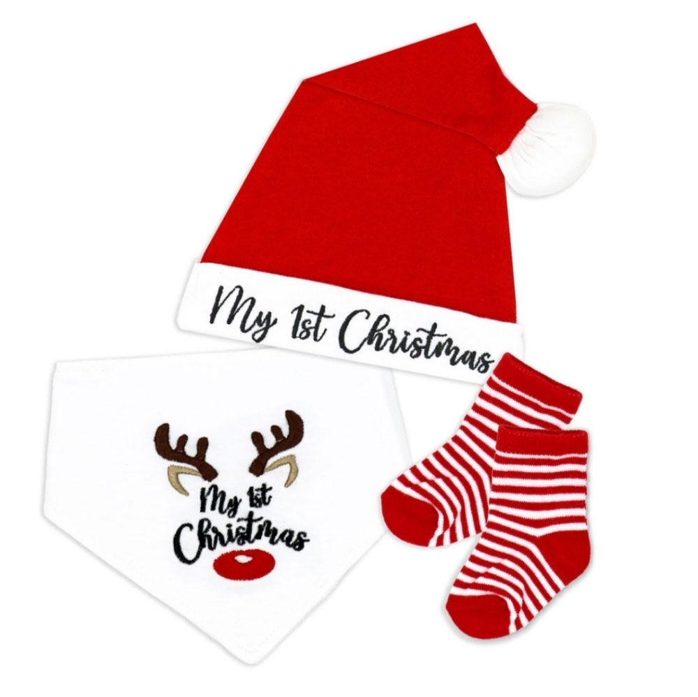 NWT Baby Mode Baby's First Christmas - Red Reindeer 3 Piece Set Size 0-6 Months